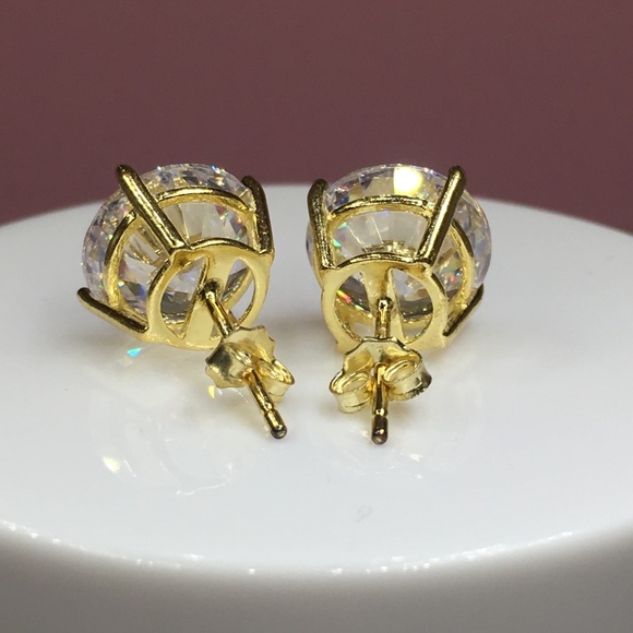 14k yellow gold 8 CT diamond stud earrings - Picture 8 of 13